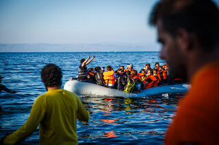 Most boats are overfilled with people, and many of them sink halfway to Lesbos.